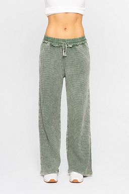 Distressed Mineral-Washed Pants Dark basil