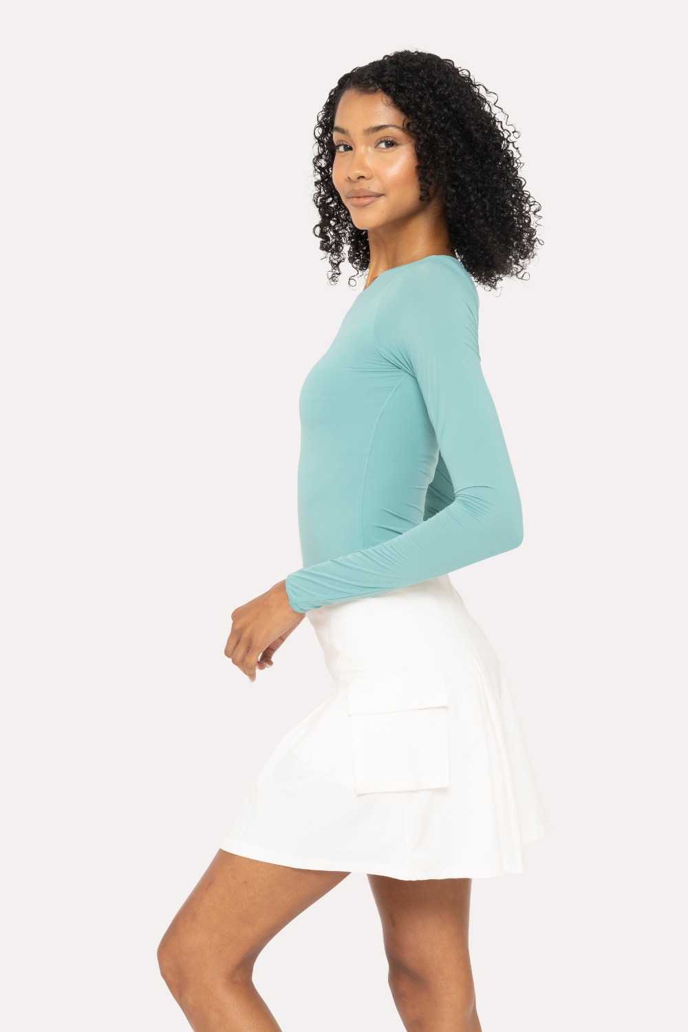 Double-Layered Long Sleeve Bodysuit Grey teal