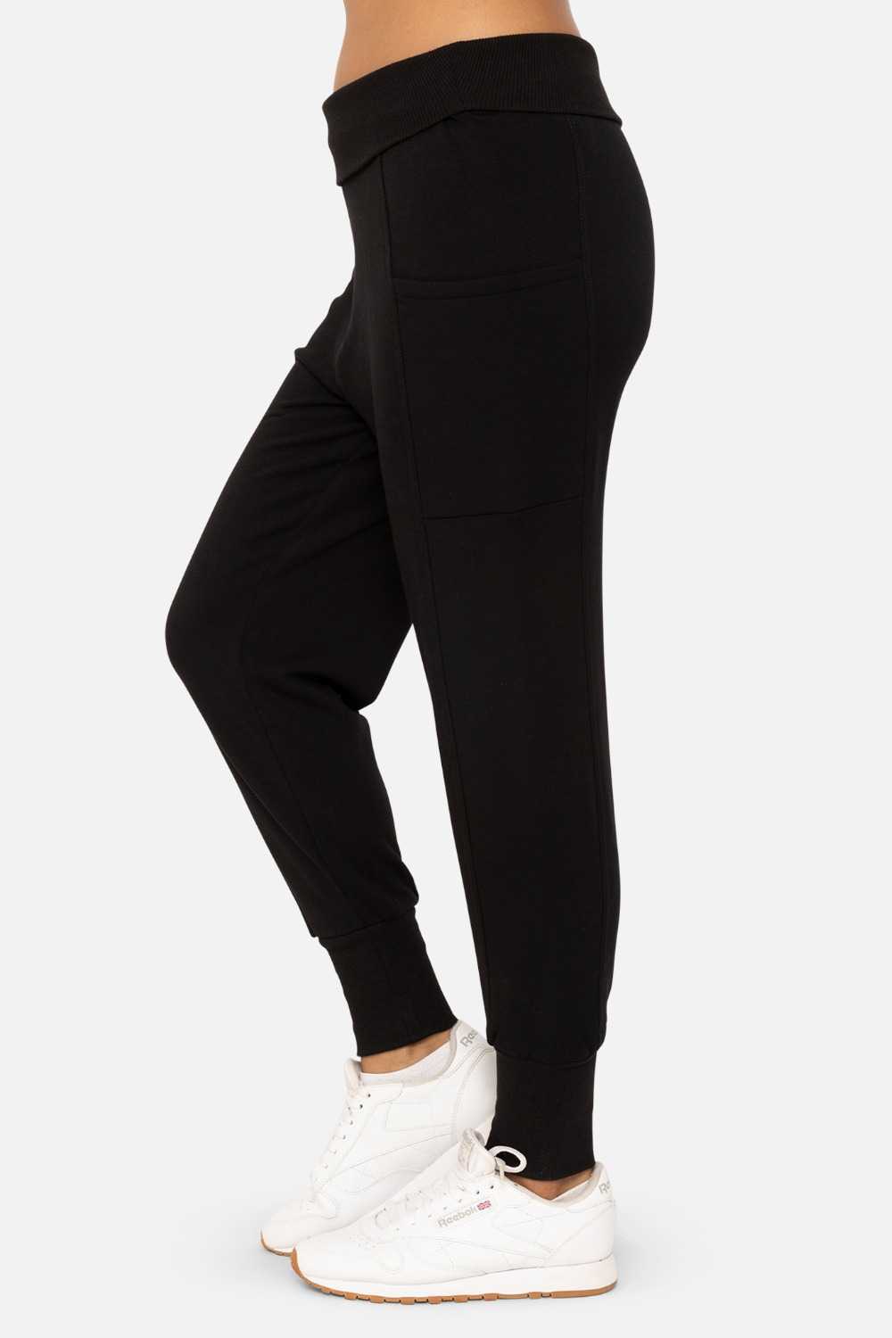 Drop Crotch Foldover Jogger Pants Black