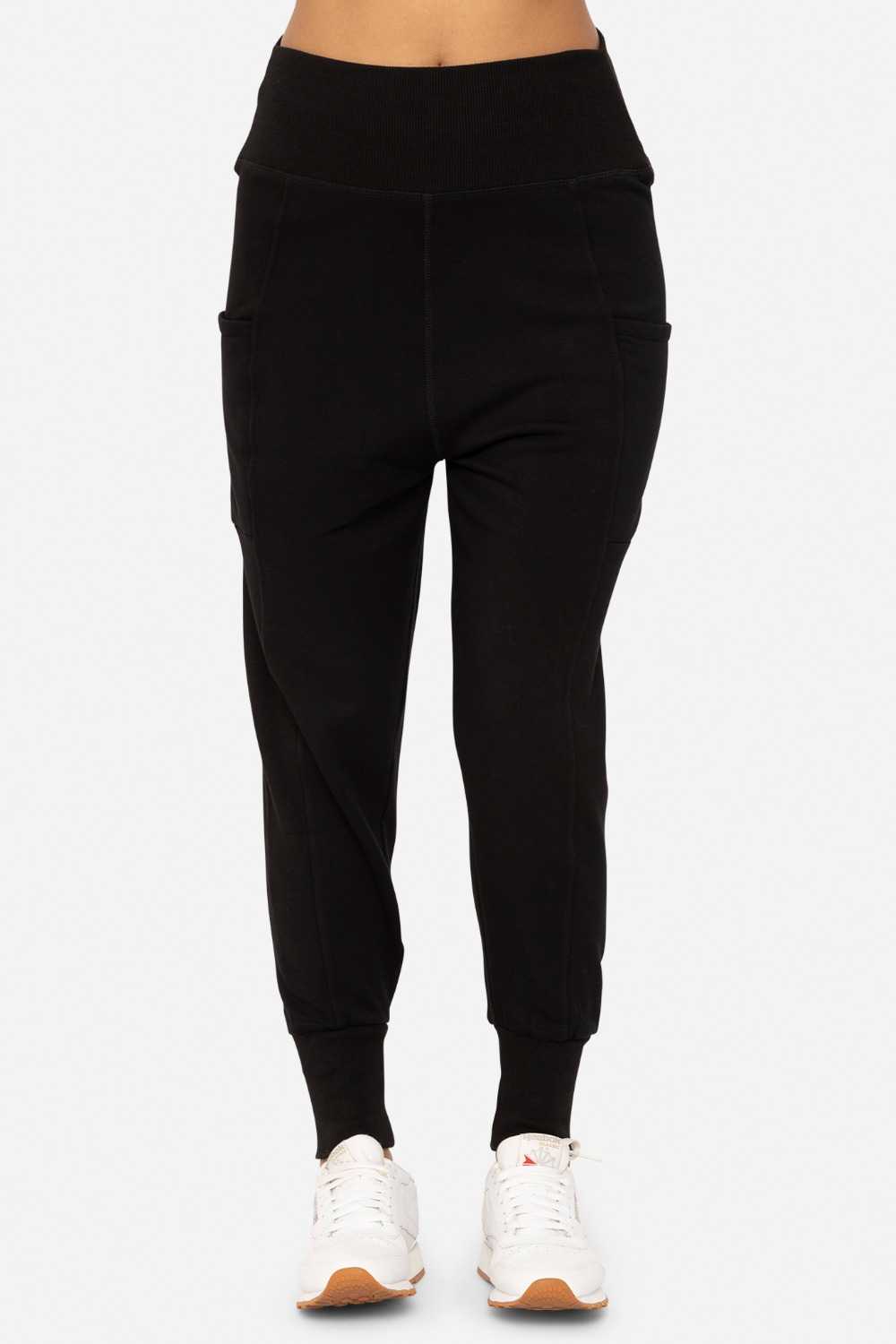Drop Crotch Foldover Jogger Pants Black