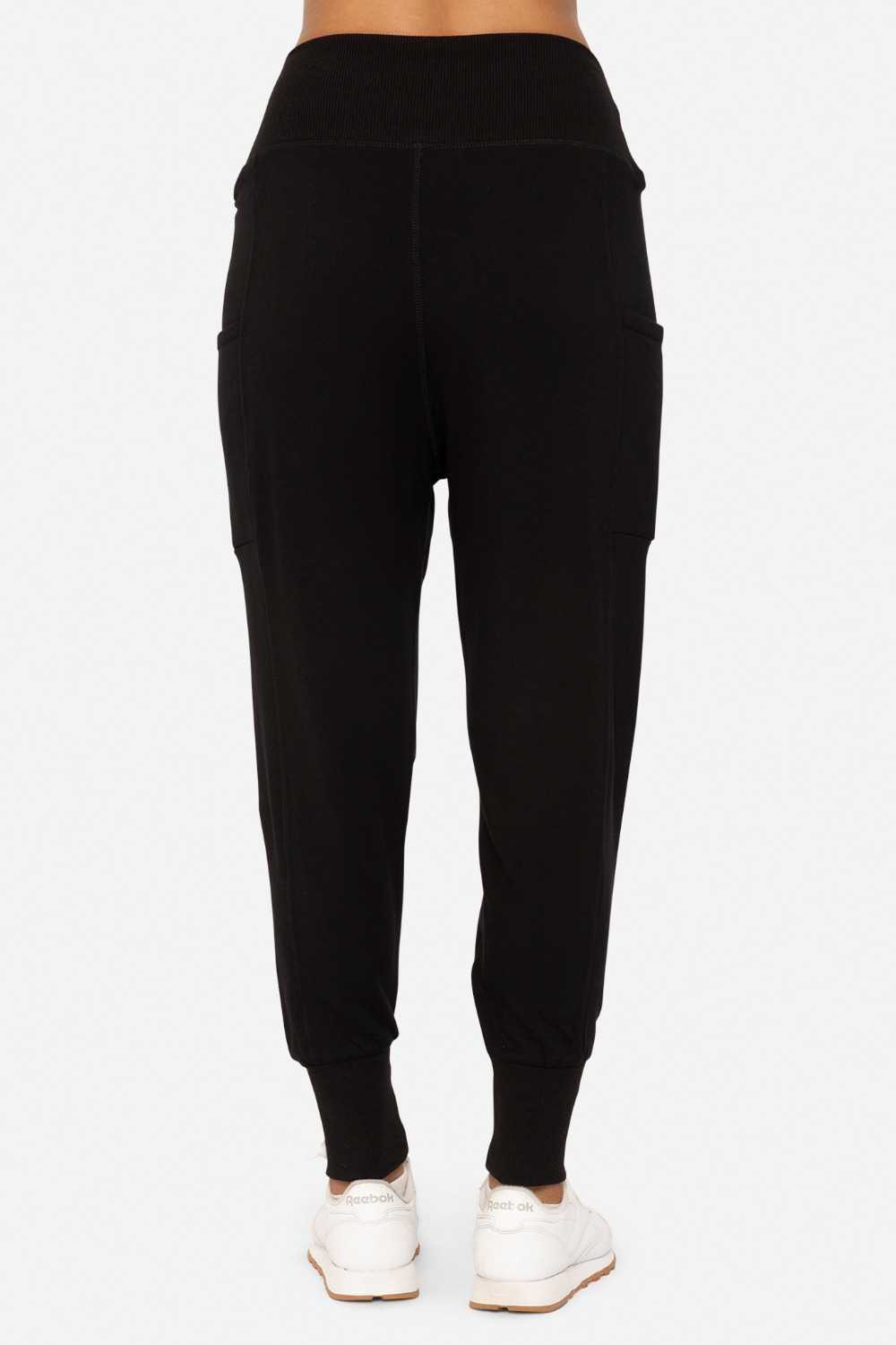 Drop Crotch Foldover Jogger Pants Black