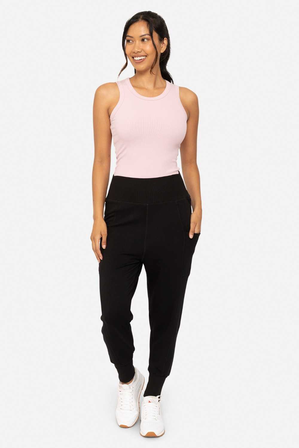 Drop Crotch Foldover Jogger Pants Black
