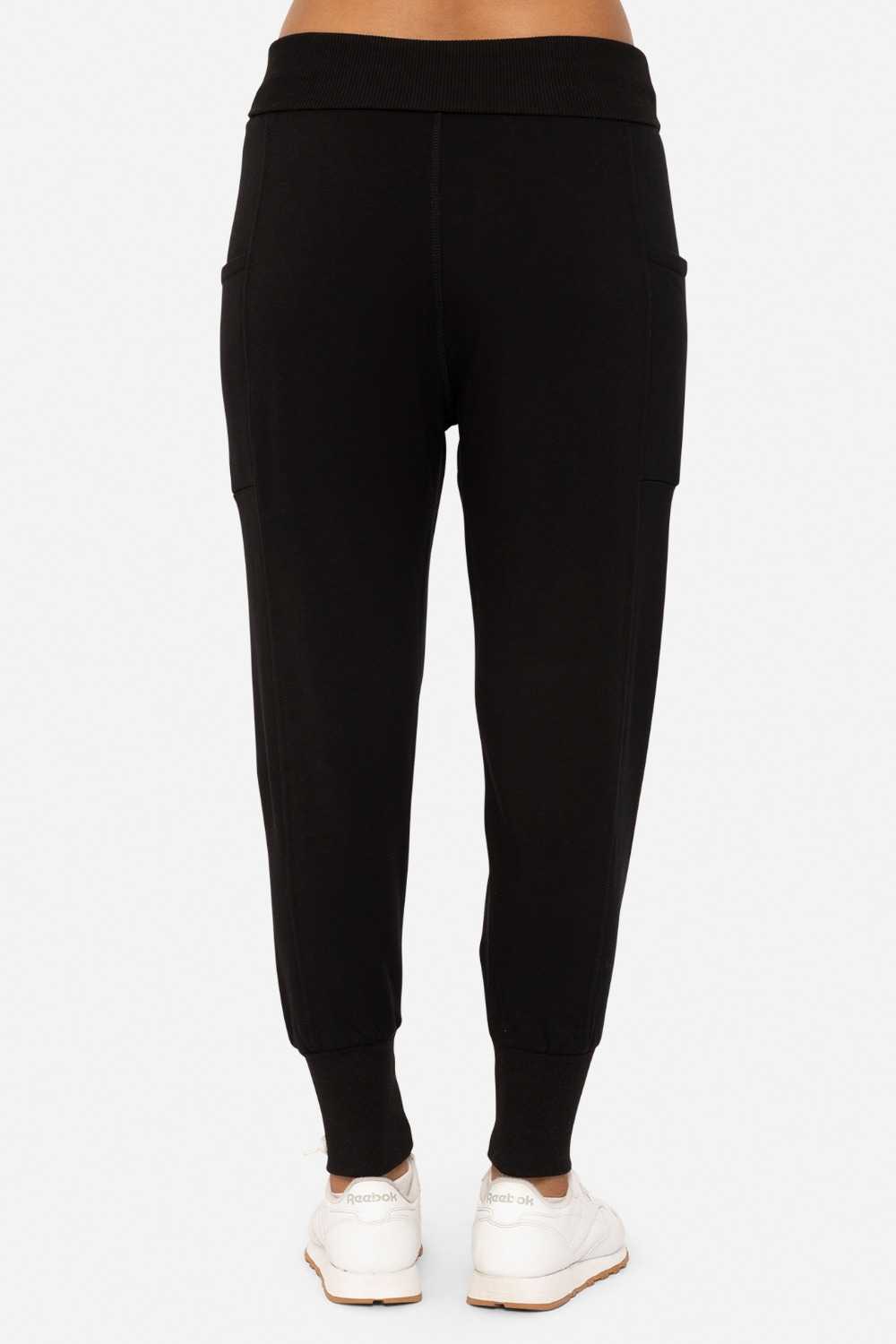 Drop Crotch Foldover Jogger Pants Black