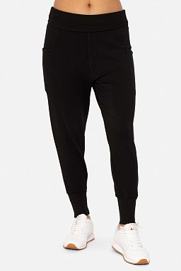 Drop Crotch Foldover Jogger Pants Black