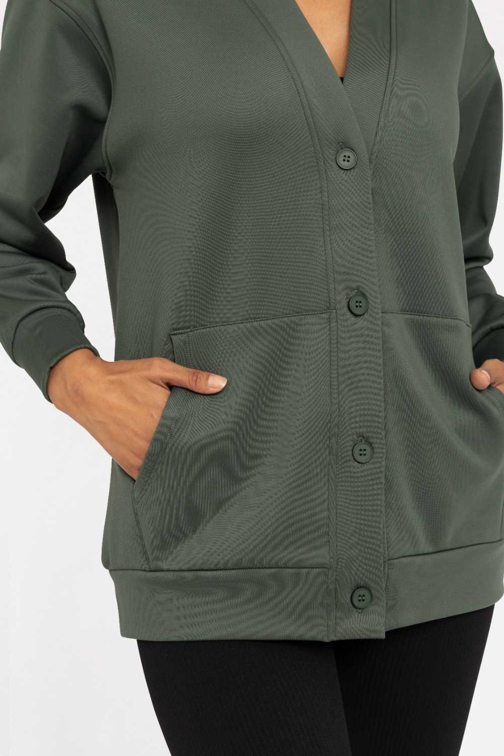 Elevated Button Down Cardigan Deep forest