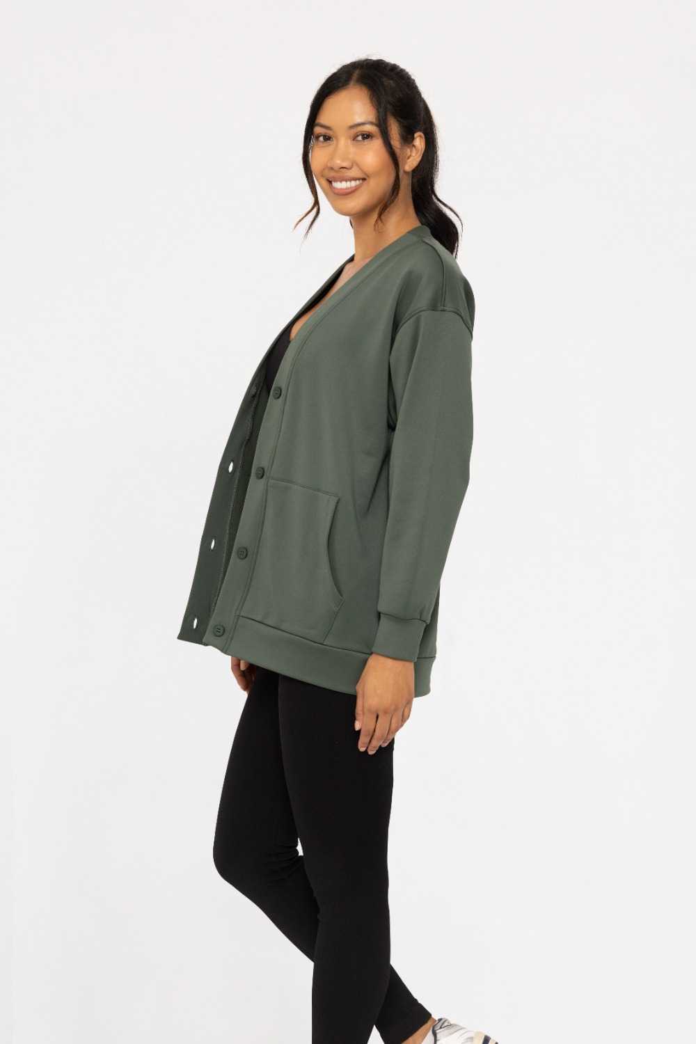 Elevated Button Down Cardigan Deep forest
