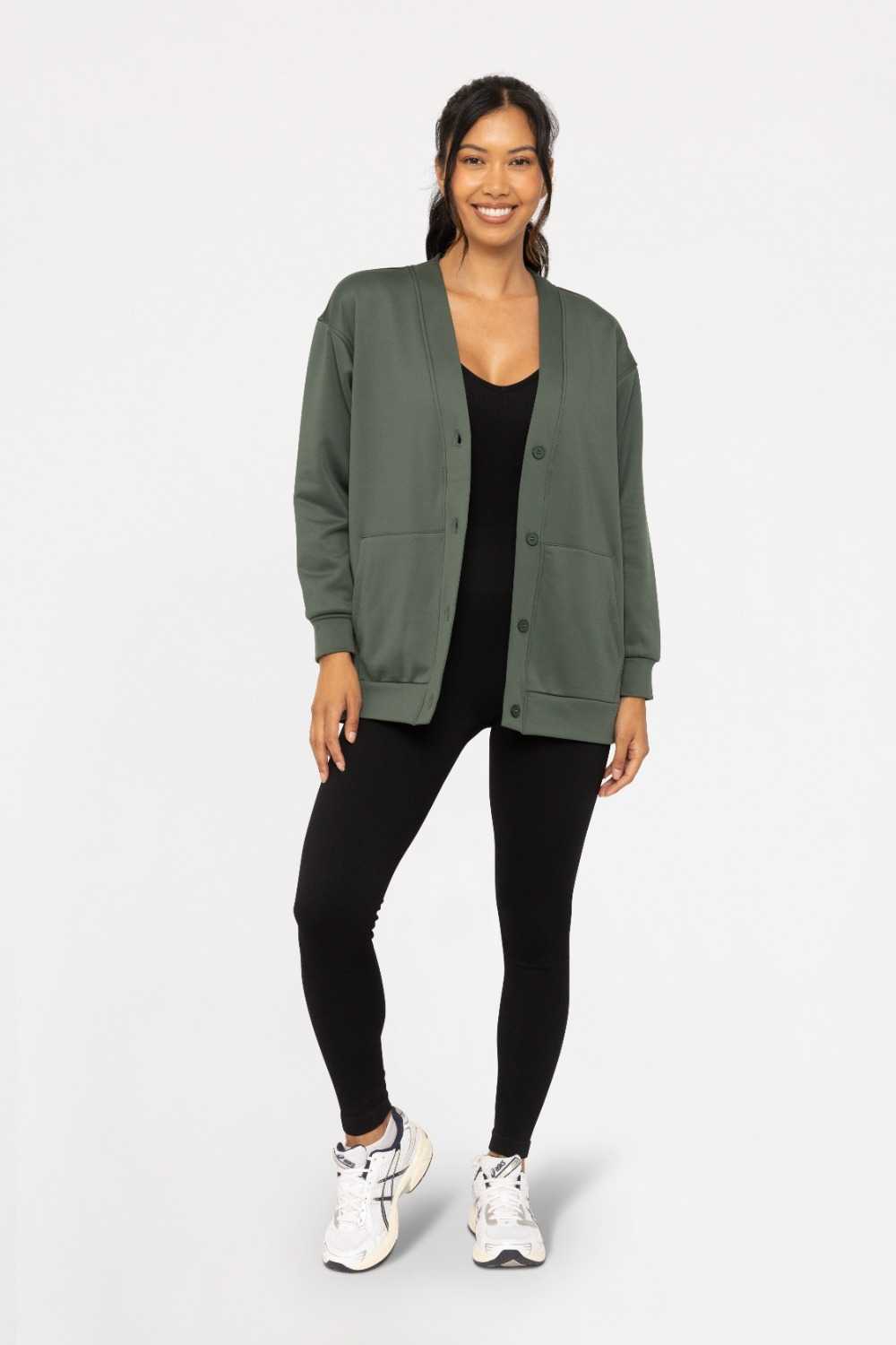 Elevated Button Down Cardigan Deep forest