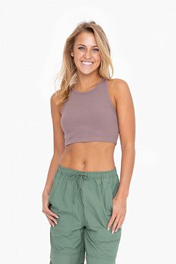 Essential Micro-Ribbed Cropped Racer Athleisure Tank Top