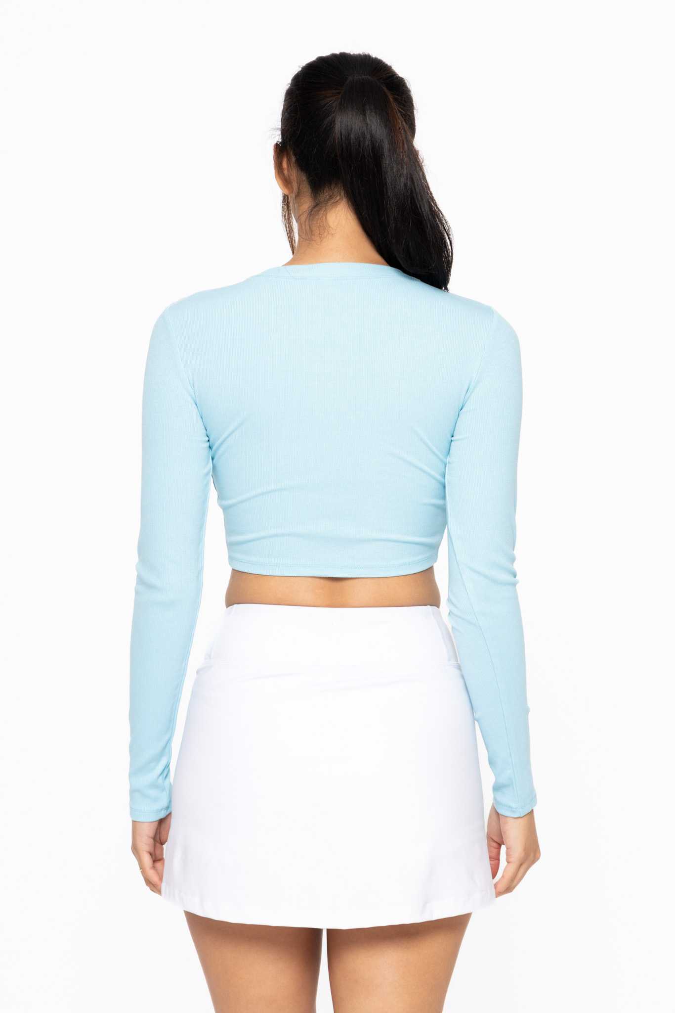 Essential Micro-Ribbed Long-Sleeved Cropped Athleisure Top Bright blue