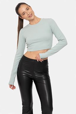 Essential Micro-Ribbed Long-Sleeved Cropped Athleisure Top Vintage blue