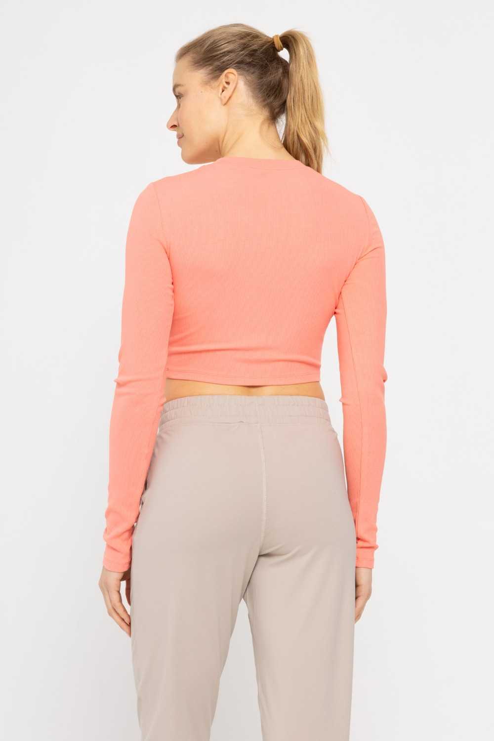 Essential Micro-Ribbed Long-Sleeved Cropped Athleisure Top Watermelon