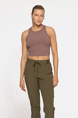 Essential Micro-Ribbed Racer Athleisure Tank Top Deep taupe