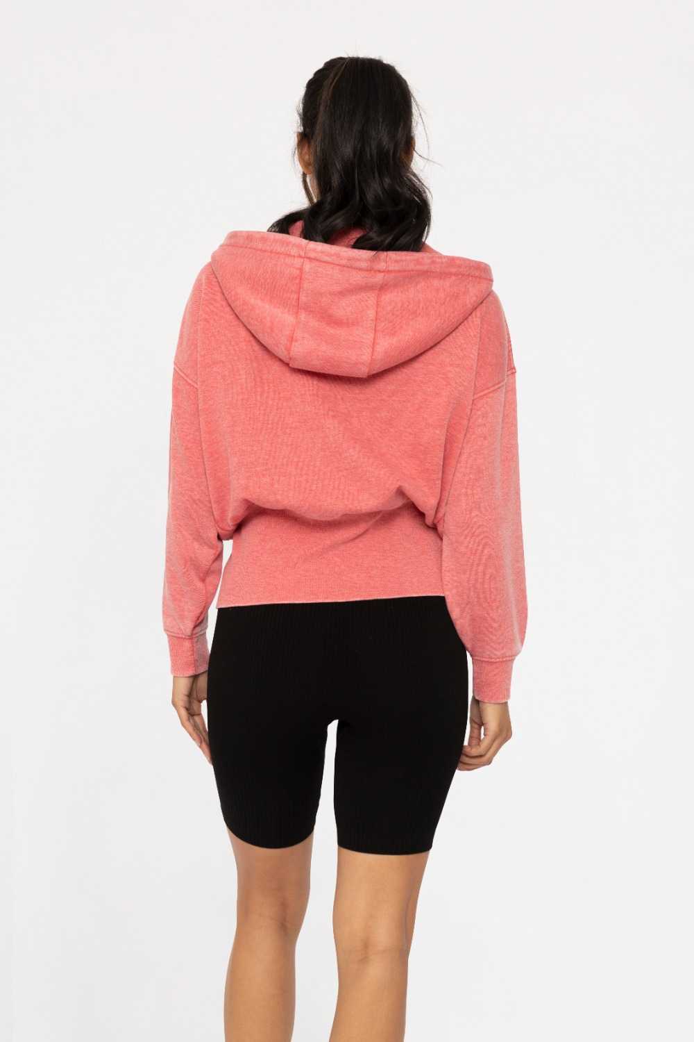 Fleece Hoodie Jacket with Tapered Sleeves Cherry