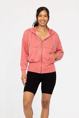 Fleece Hoodie Jacket with Tapered Sleeves Cherry