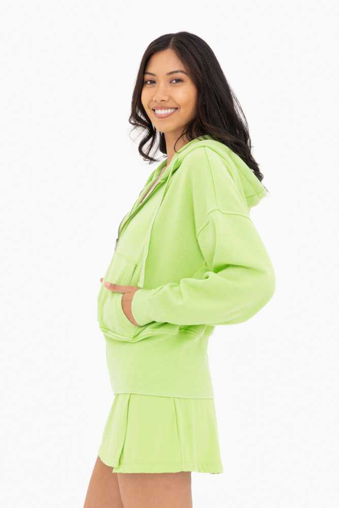 Fleece Hoodie Jacket with Tapered Sleeves Green glow