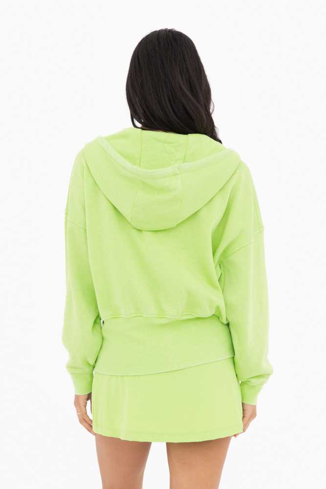 Fleece Hoodie Jacket with Tapered Sleeves Green glow