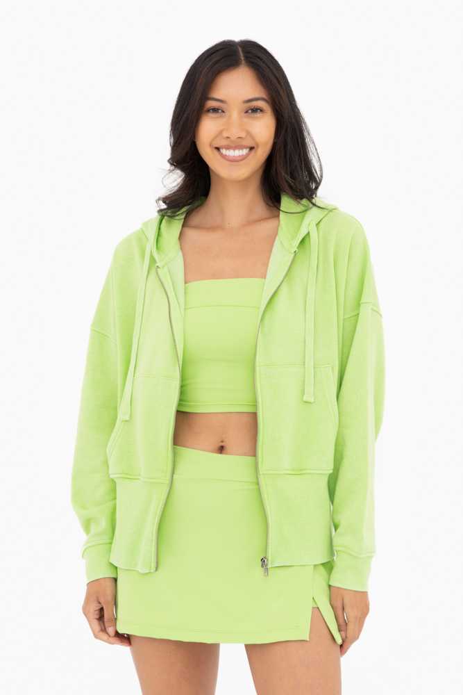 Fleece Hoodie Jacket with Tapered Sleeves Green glow