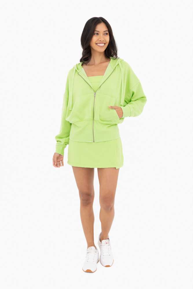 Fleece Hoodie Jacket with Tapered Sleeves Green glow