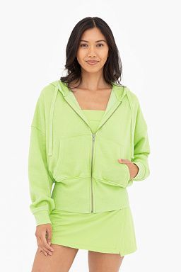 Fleece Hoodie Jacket with Tapered Sleeves Green glow