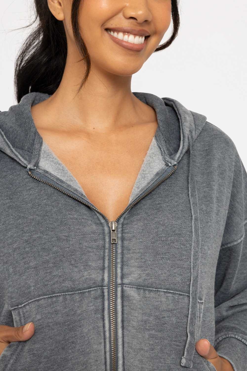 Fleece Hoodie Jacket with Tapered Sleeves Midnight navy