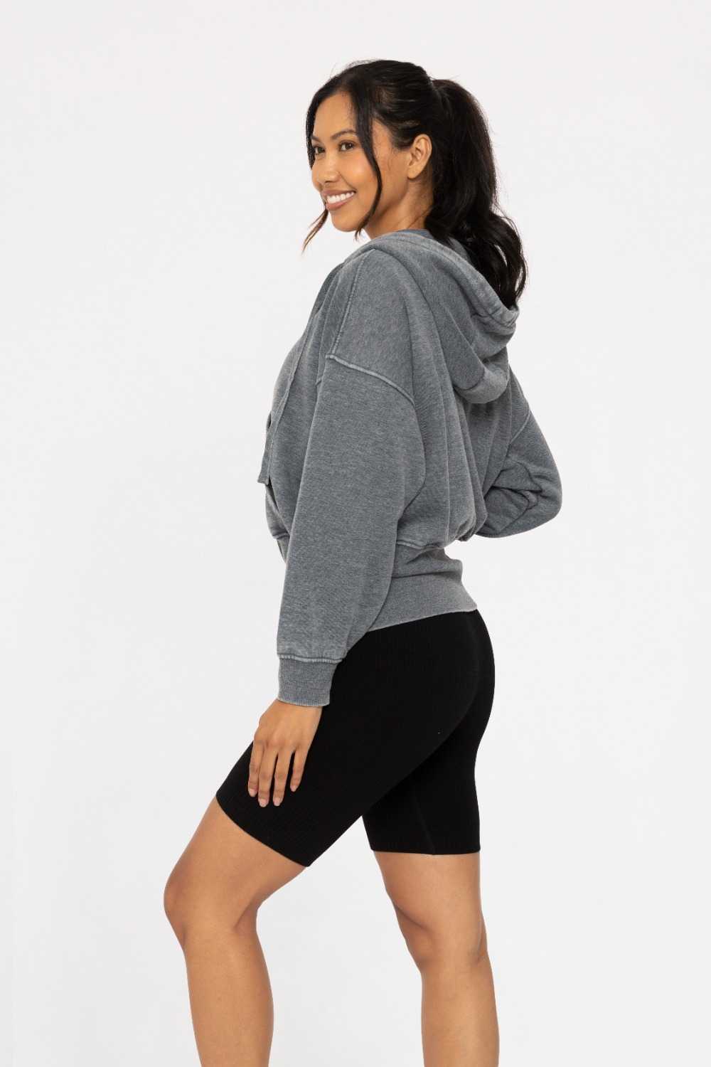 Fleece Hoodie Jacket with Tapered Sleeves Midnight navy