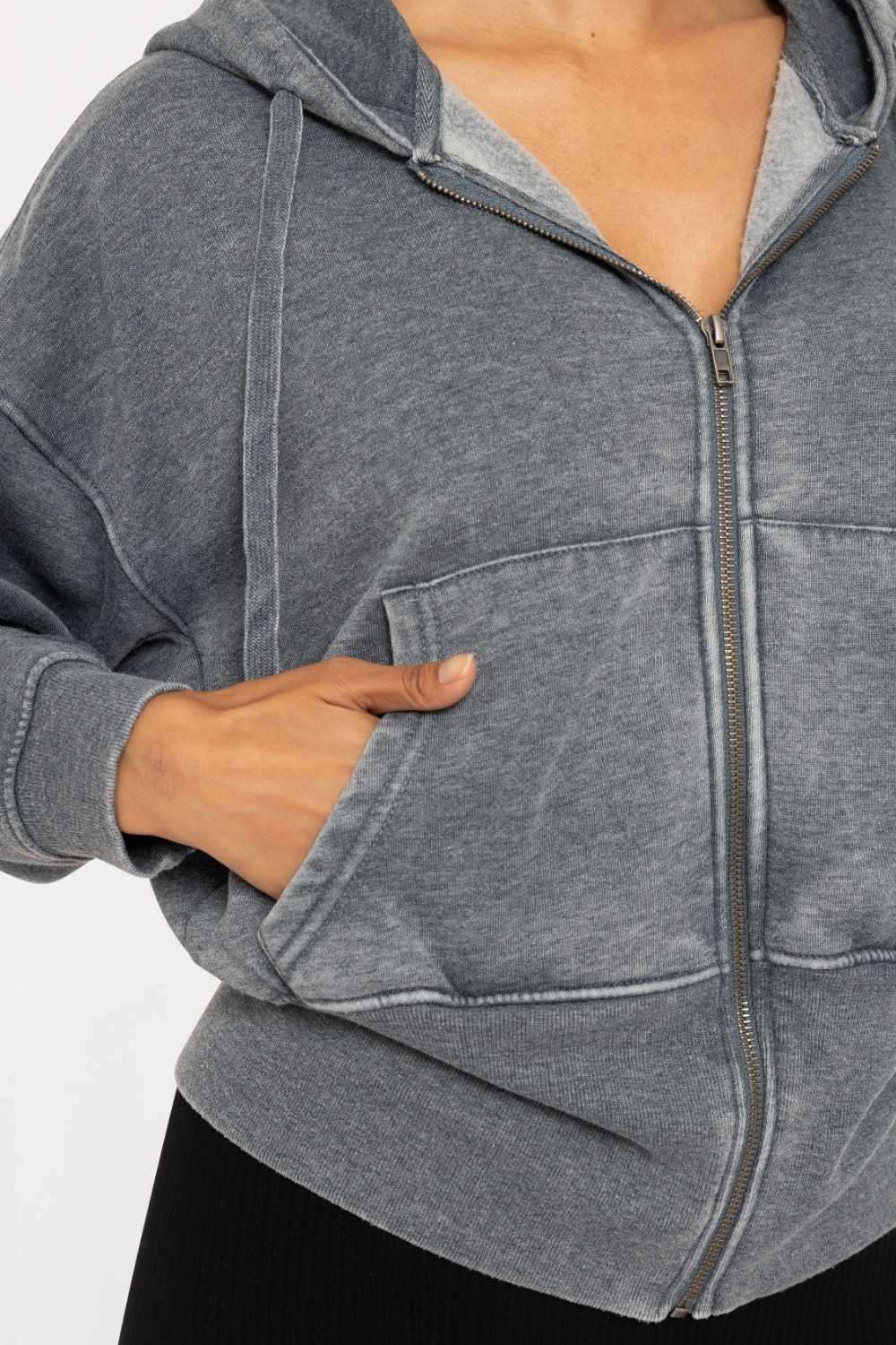 Fleece Hoodie Jacket with Tapered Sleeves Midnight navy