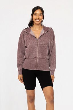 Fleece Hoodie Jacket with Tapered Sleeves Plum 24