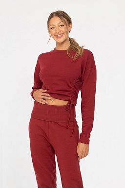 Fleece Side Cinch Crewneck Top Red velvet