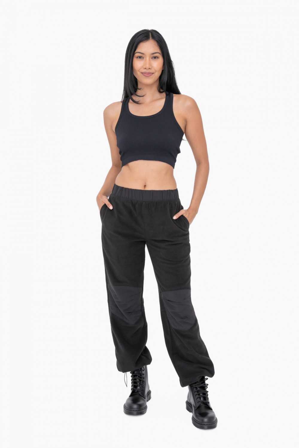 Fleece Wide Leg Pants with Bungee Hem