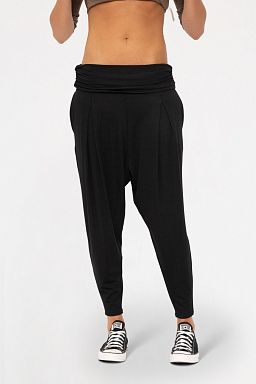 Foldover Flare Drop Crotch Pants Black