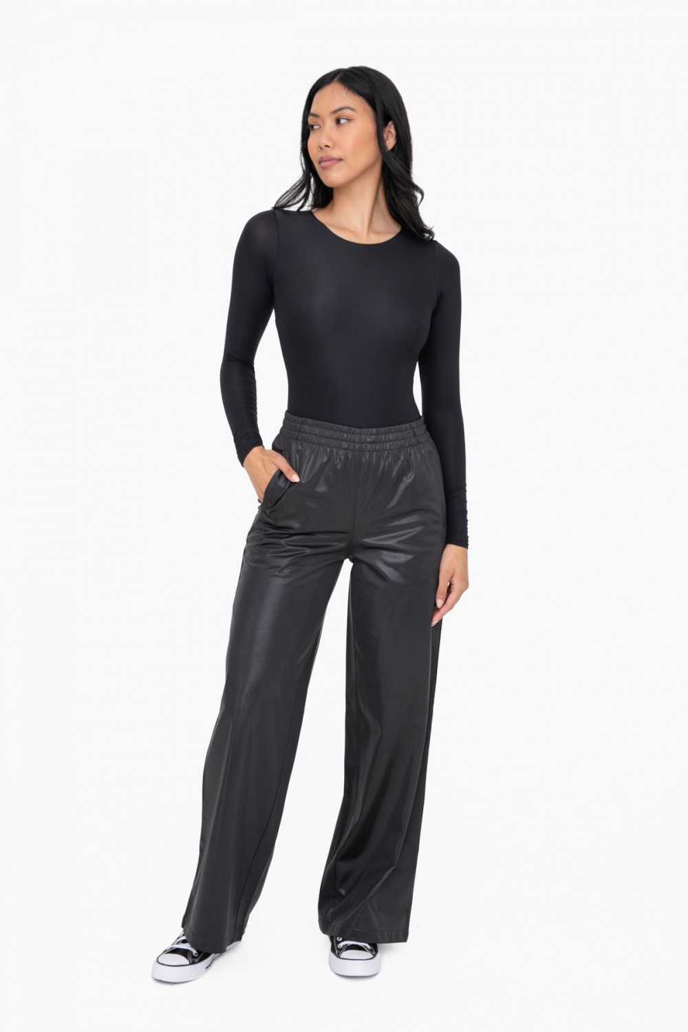 Glossy Leather Look Wide Leg Flare Pants