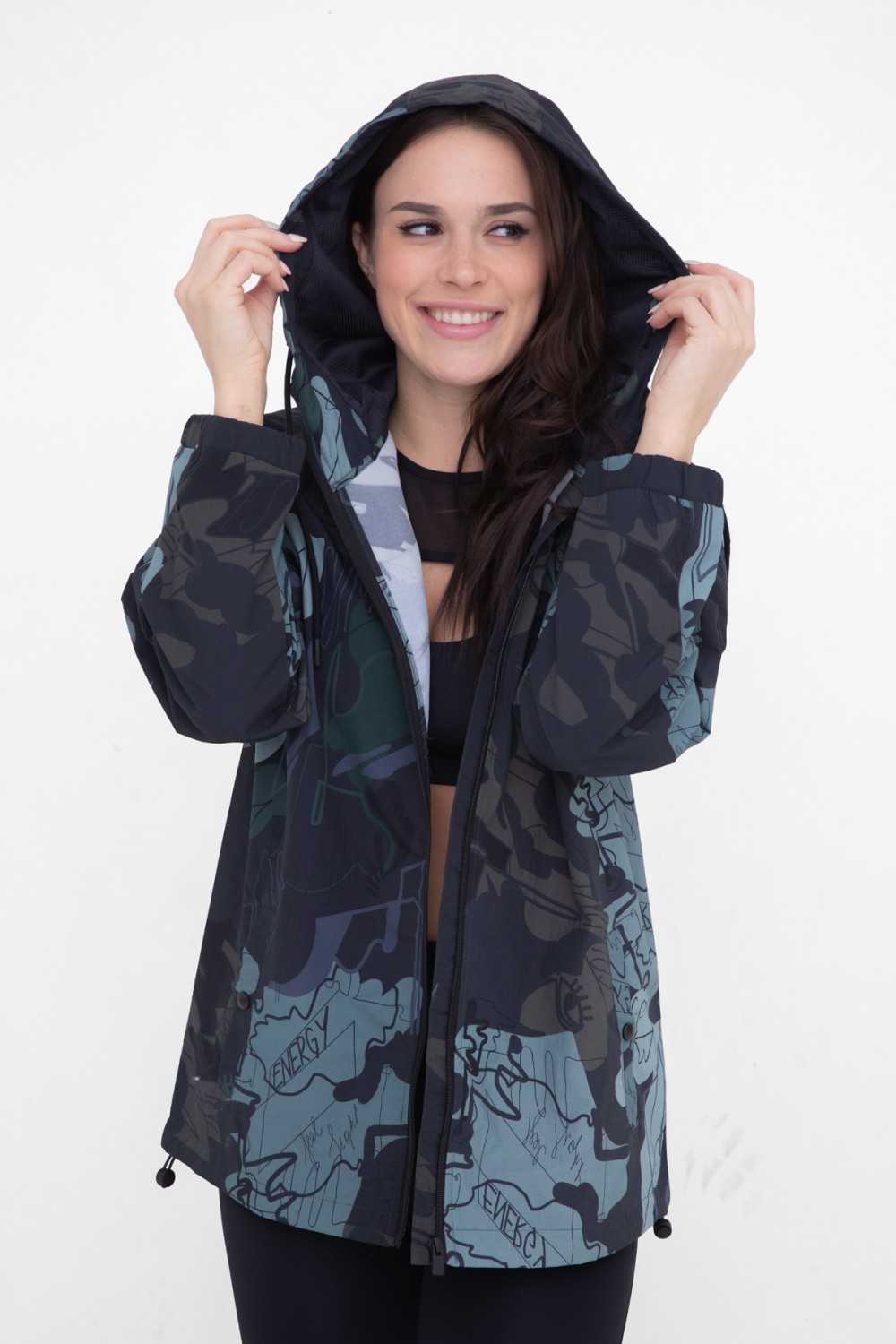 Graffiti Hooded Zip Up Active Jacket