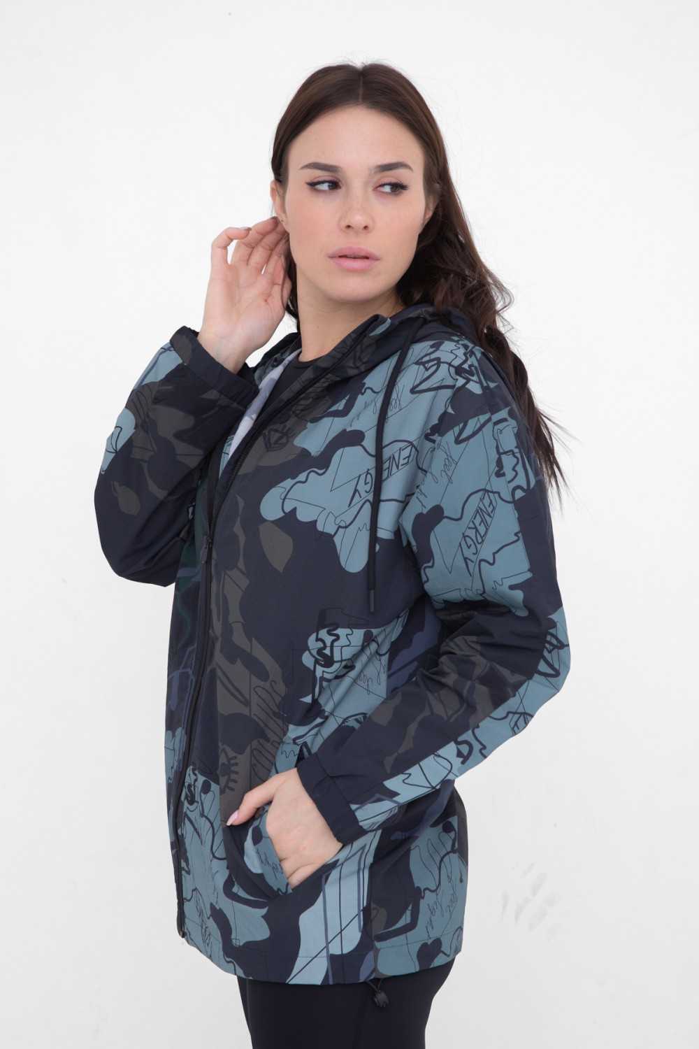 Graffiti Hooded Zip Up Active Jacket