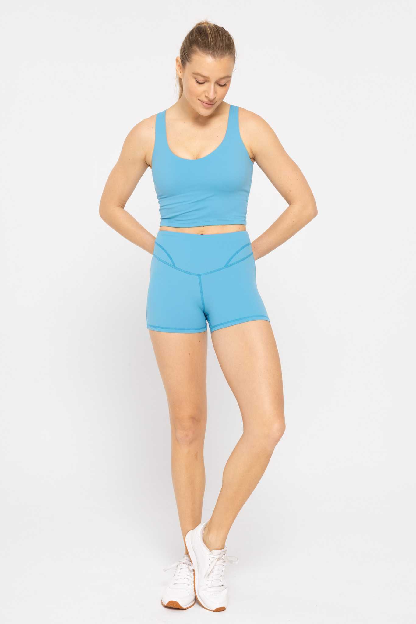 GREEN Contour Seam Biker Shorts Blue jay