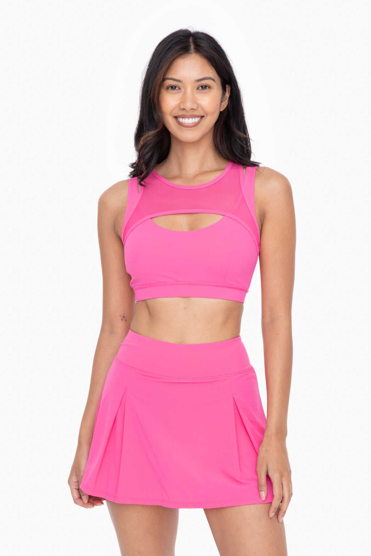 GREEN Harness Mesh Hybrid Racerback Sports Bra RECYCLED Hot pink