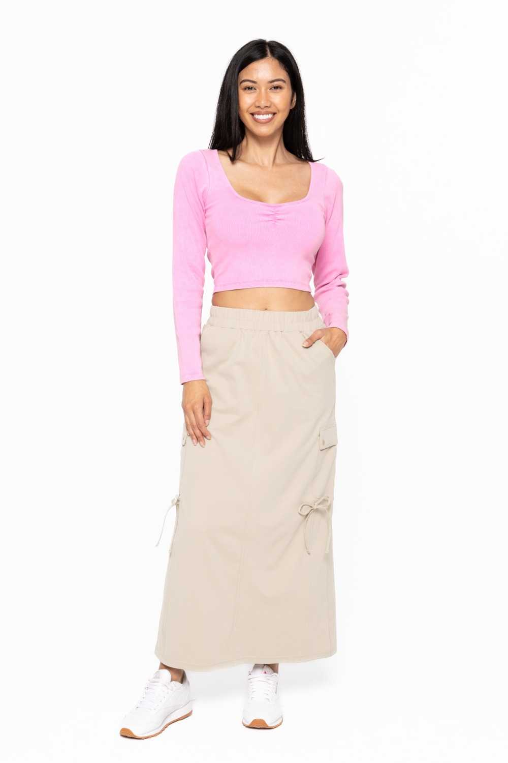 GREEN High-Waised Cargo Maxi Skirt Green khaki
