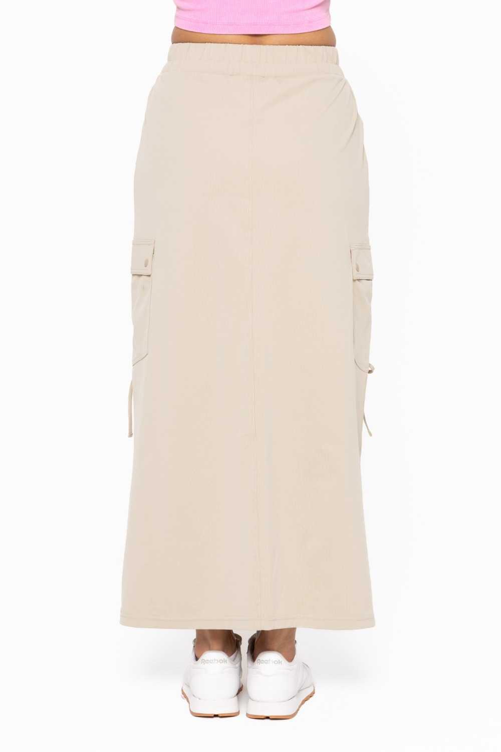 GREEN High-Waised Cargo Maxi Skirt Green khaki