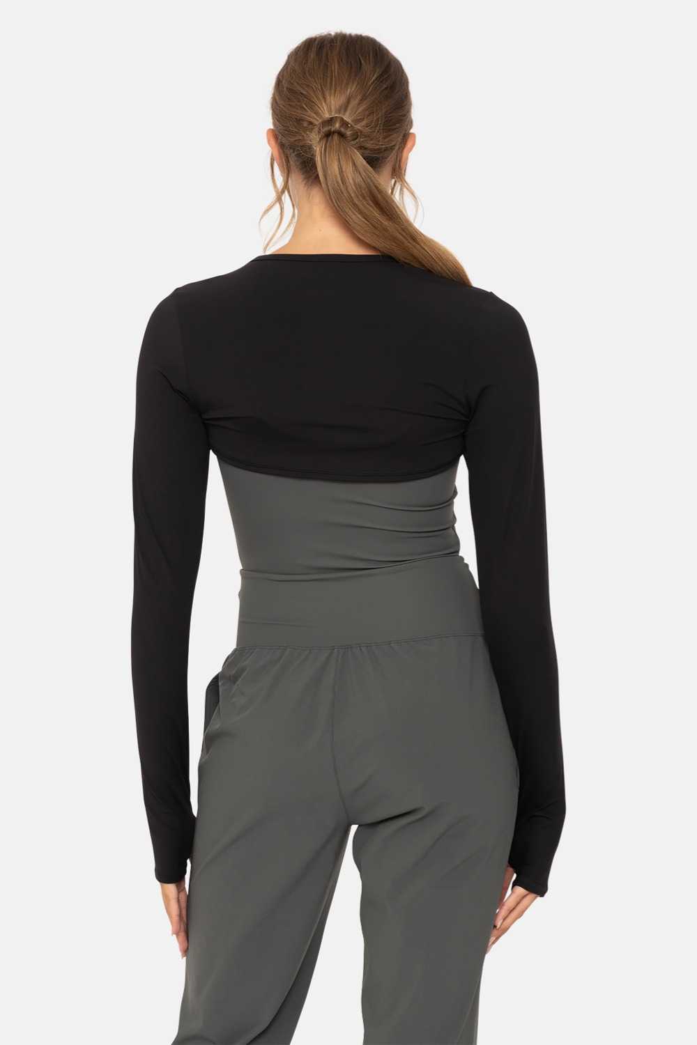 GREEN Long Sleeve Mini Shrug with Thumbholes Black