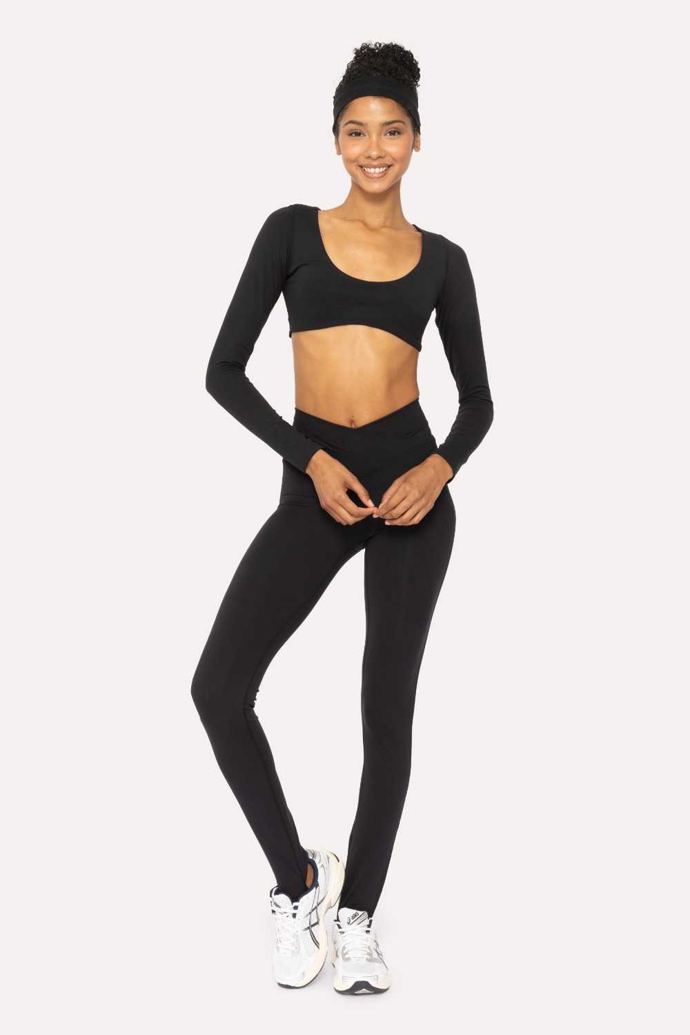 GREEN Micro Cropped Long Sleeve Active Top Black