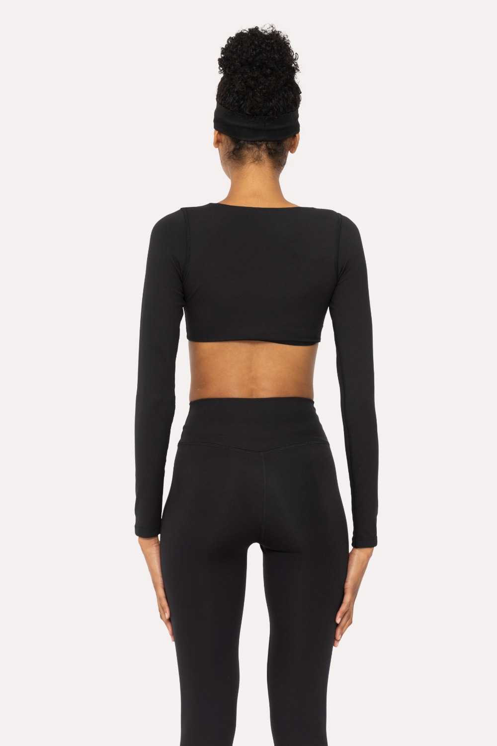 GREEN Micro Cropped Long Sleeve Active Top Black