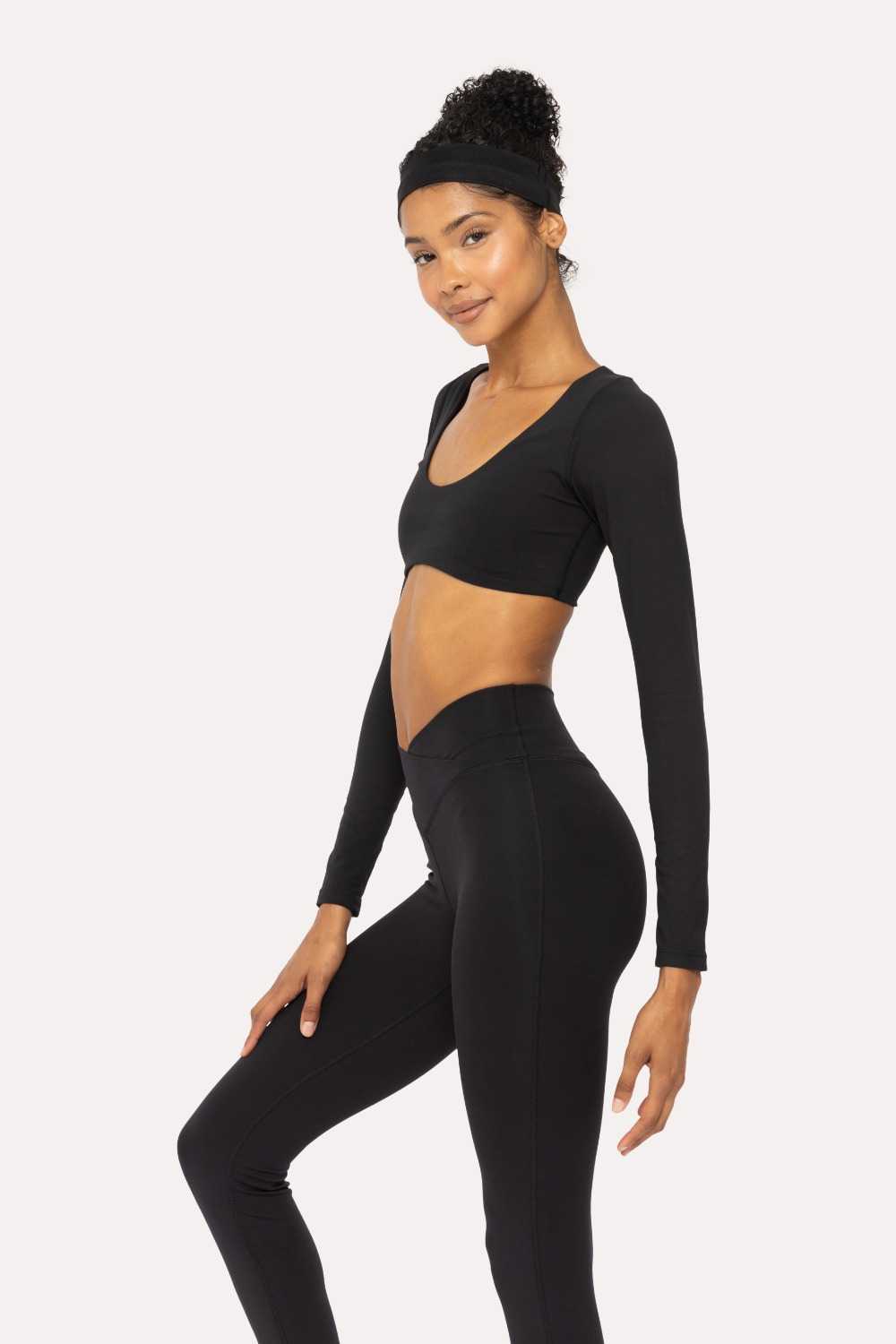 GREEN Micro Cropped Long Sleeve Active Top Black