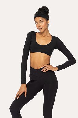 GREEN Micro Cropped Long Sleeve Active Top Black