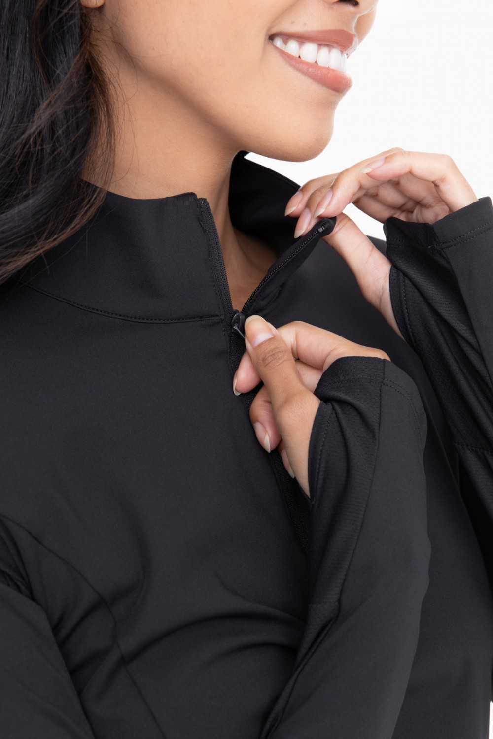 GREEN Mock Neck Half Zip Long Sleeve Active Top