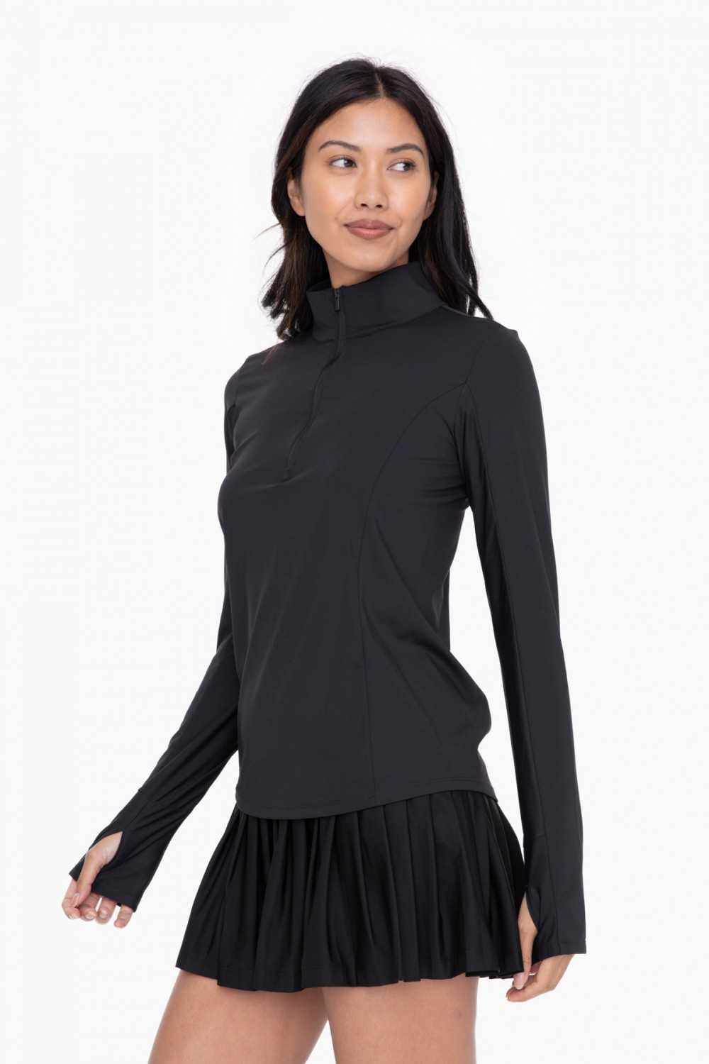 GREEN Mock Neck Half Zip Long Sleeve Active Top