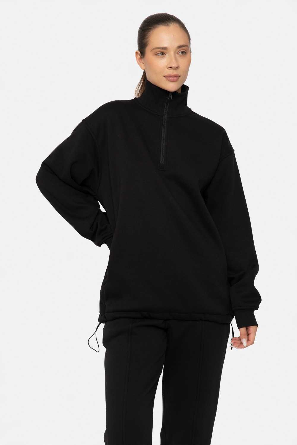 Half-Zip Drawstring Pullover Black