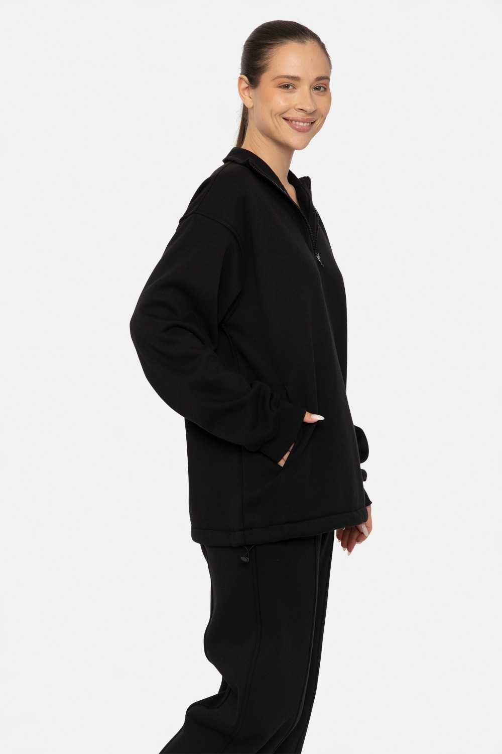 Half-Zip Drawstring Pullover Black