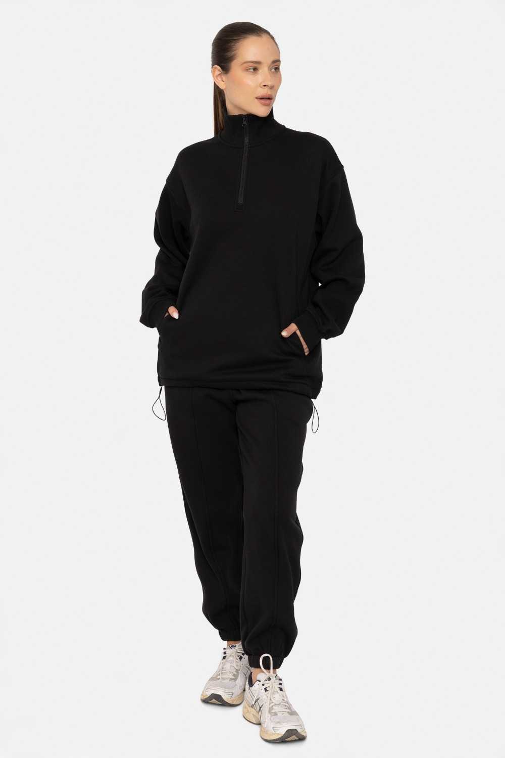 Half-Zip Drawstring Pullover Black