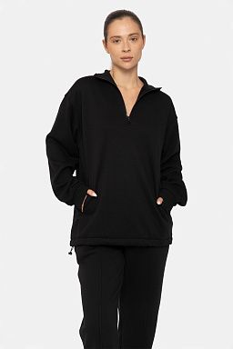 Half-Zip Drawstring Pullover Black