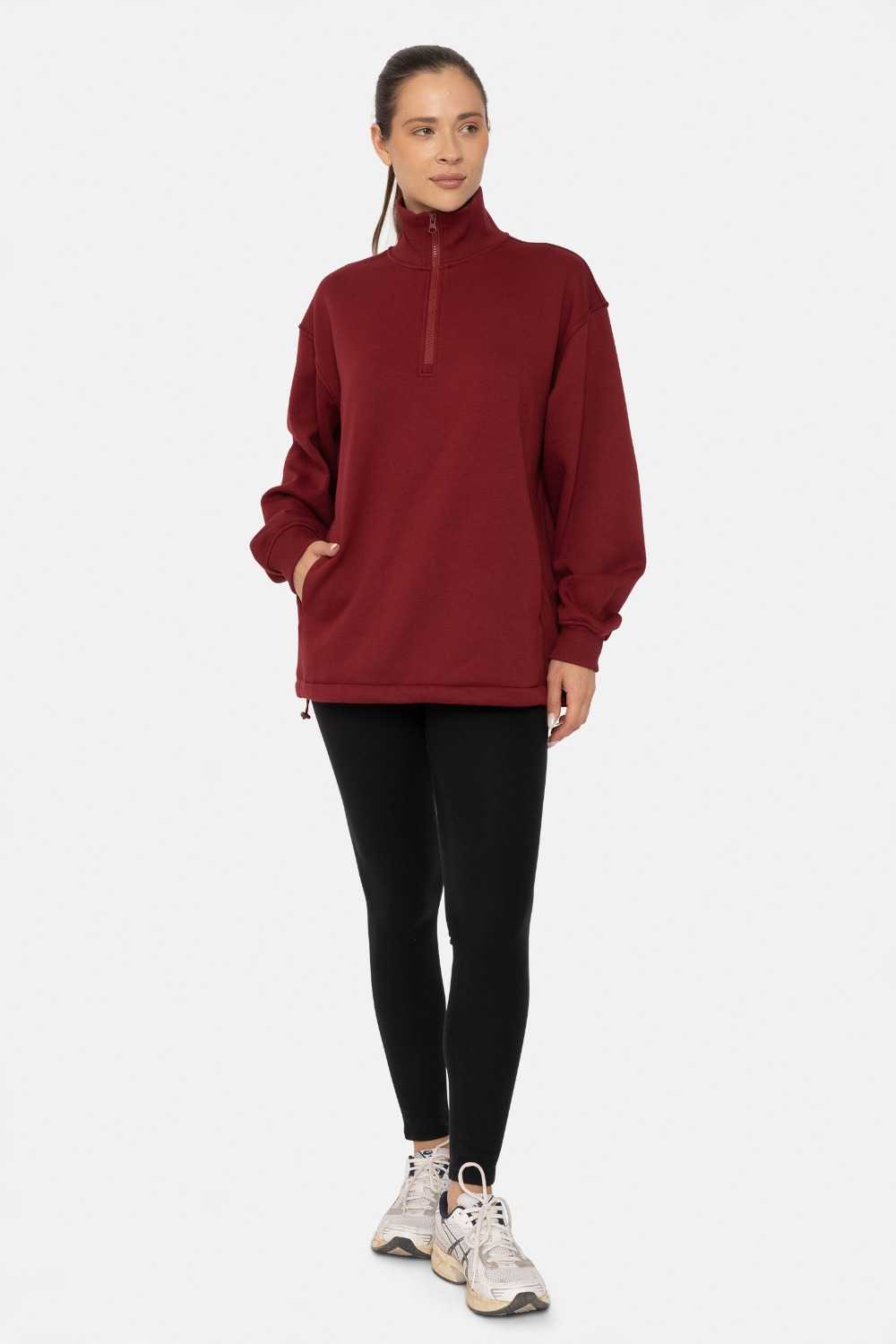 Half-Zip Drawstring Pullover Red velvet