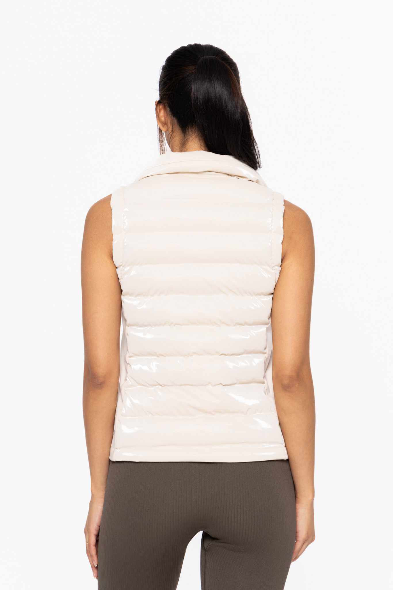 High Neck Padded Puffer Vest Natural